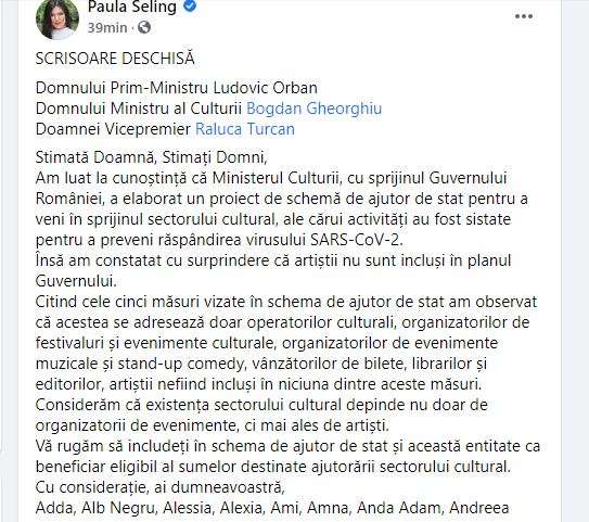 Peste 90 de artiști din România, scrisoare deschisă către Guvern
