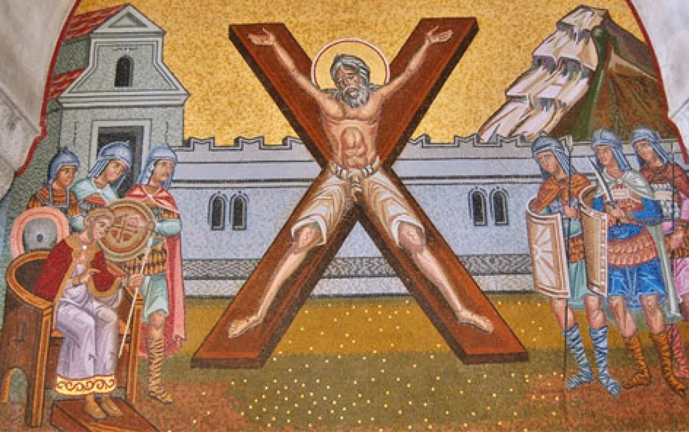 Sfântul Andrei, Ocrotitorul României, răstignit pe cruce.