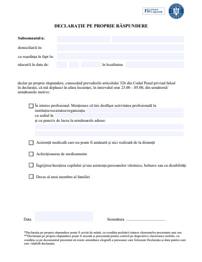 Model de declarație pe proprie răspundere