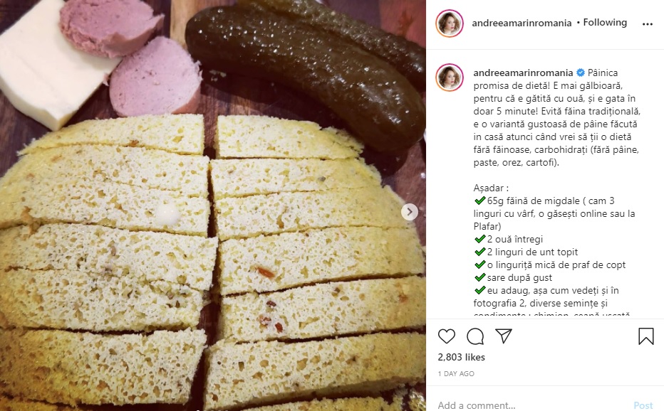 Rețetă de pâine de la Andreea Marin