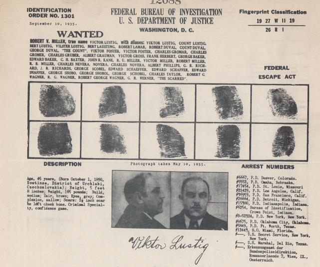 Victor Lustig a fost condamnat la 20 de ani de închisoare