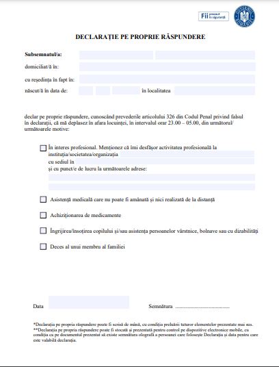 Declarație pe propria răspundere 2021