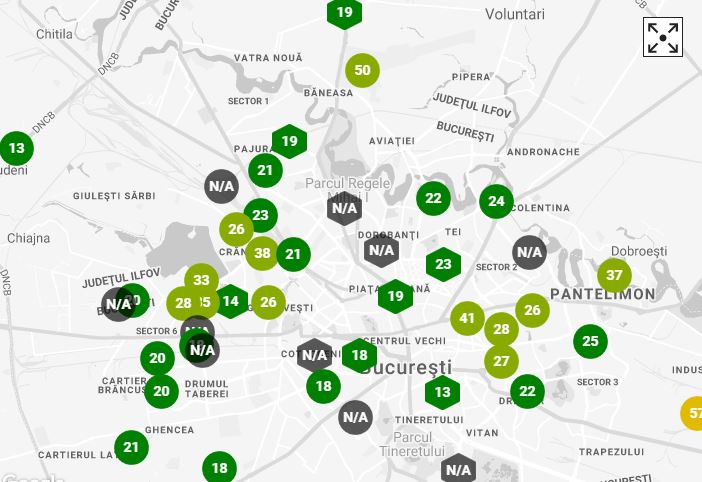 Indicele calității aerului în București sâmbătă, 24 aprilie 2021