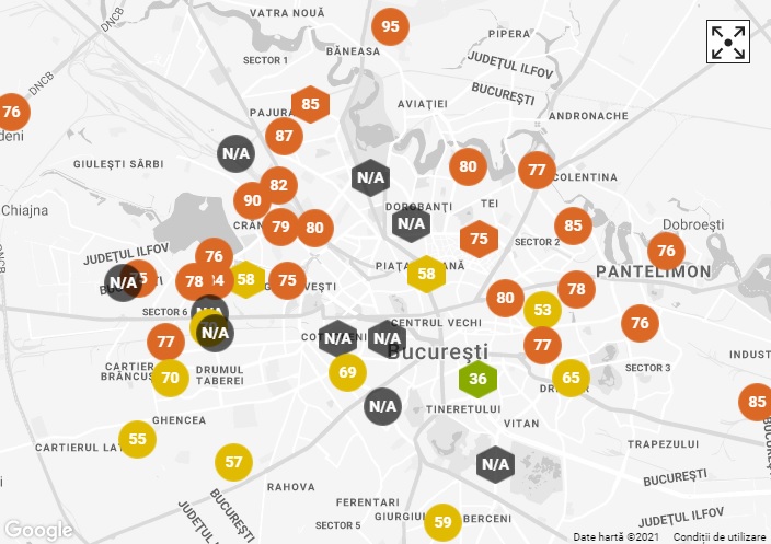 Cum arata calitatea aerului in principalele cartiere din Bucuresti