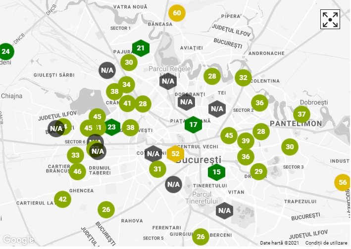 Cum arata calitatea aerului in principalele cartiere din Bucuresti