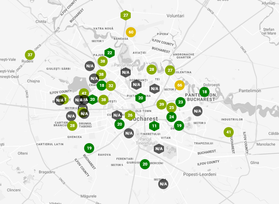 Indicele calității aerului în București, duminică, 23 mai 2021