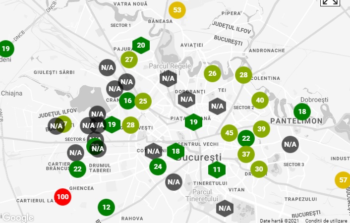 Cum arata calitatea aerului in principalele cartiere din Bucuresti