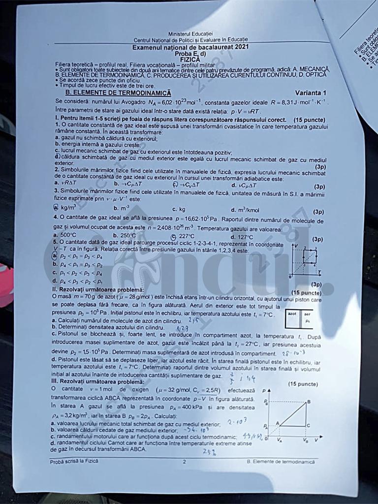 Subiecte Fizică BAC 2021