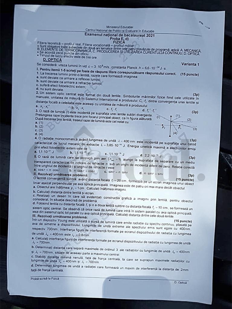 Subiecte Fizică BAC 2021