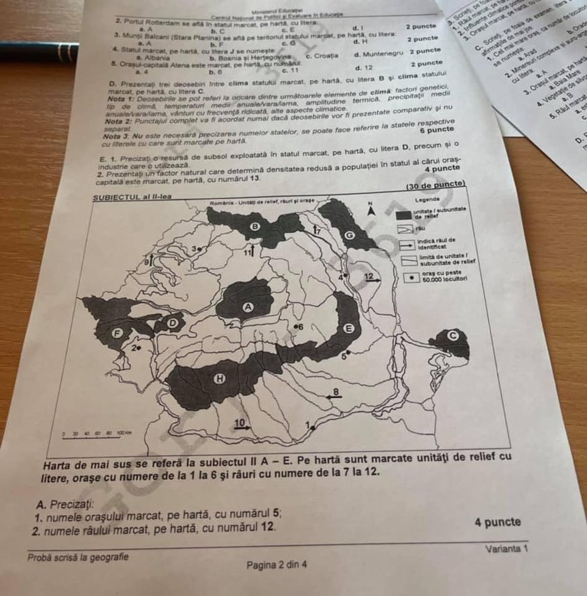 Subiecte Geografie BAC 2021
