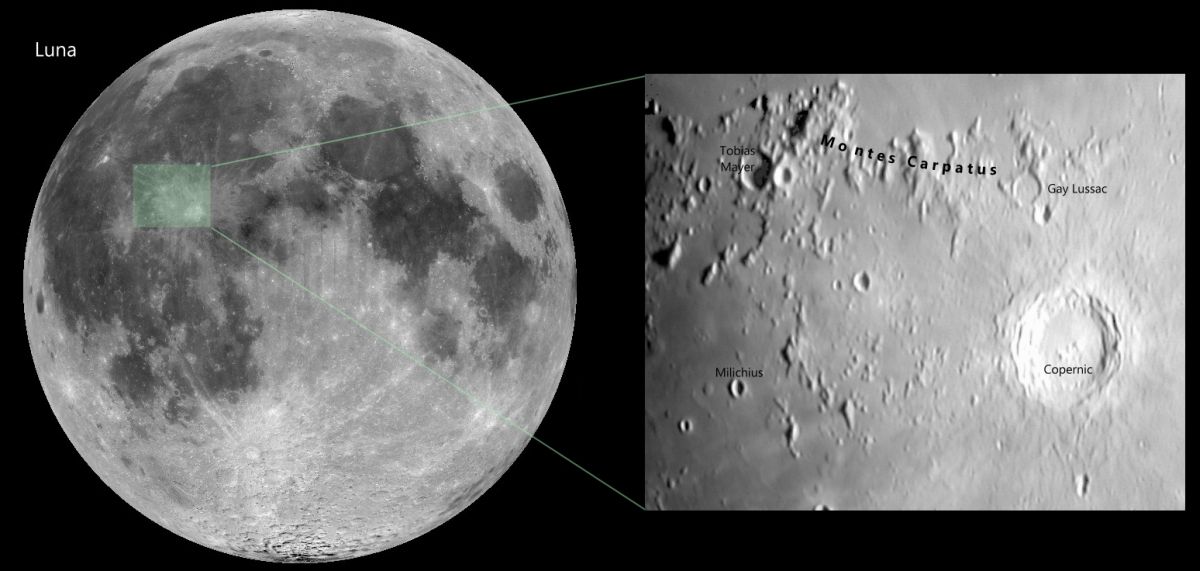 Poziţia munţilor Carpaţi de pe Lună / Sursă foto: Astro-Urseanu
