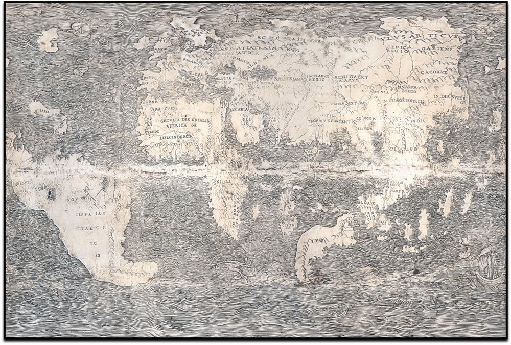 Cea mai veche hartă a Lumii Noi de pe globul lui da Vinci, desfășurată