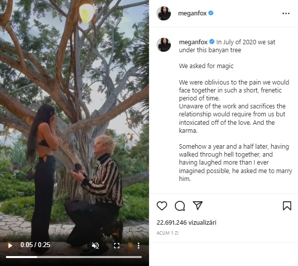 Megan Fox și Machine Gun Kelly s-au logodit. Sursă foto: captură Instagram