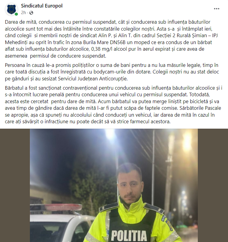 Ce a pățit un șofer care a încercat să dea mită după ce a fost prins cu permisul suspendat