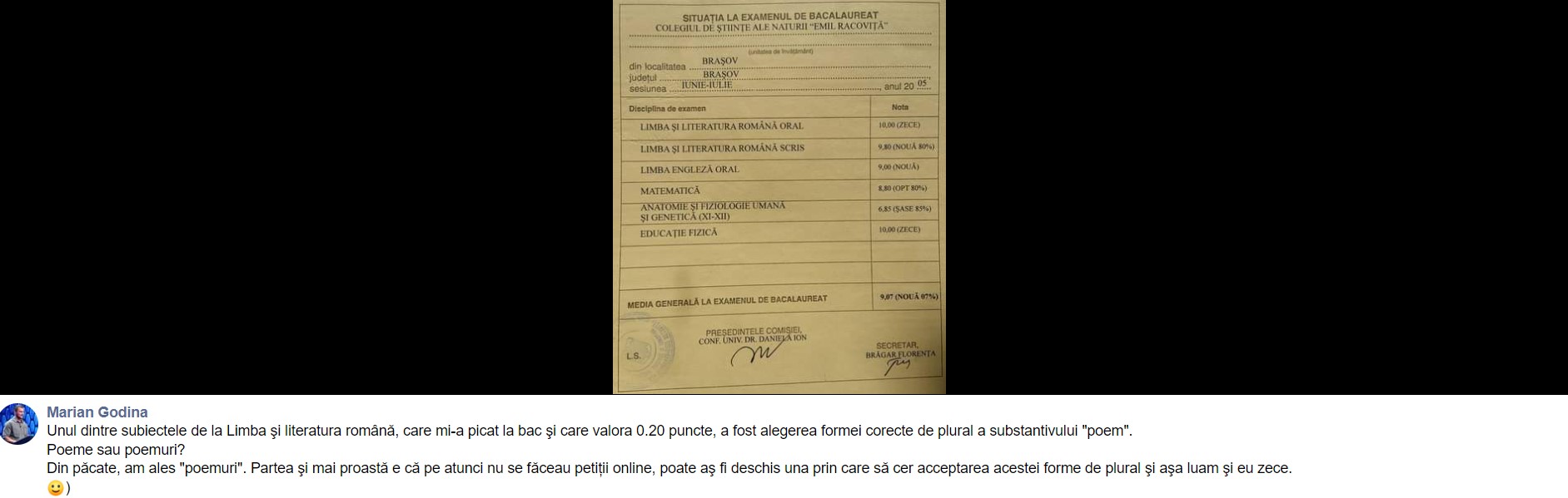 Ce notă a luat Marian Godină la BAC. Mulți au fost surprinși când au văzut media obținută de cel mai cunoscut polițist din România