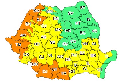 Cod Galben și Cod Portocaliu 22 și 23 iulie
