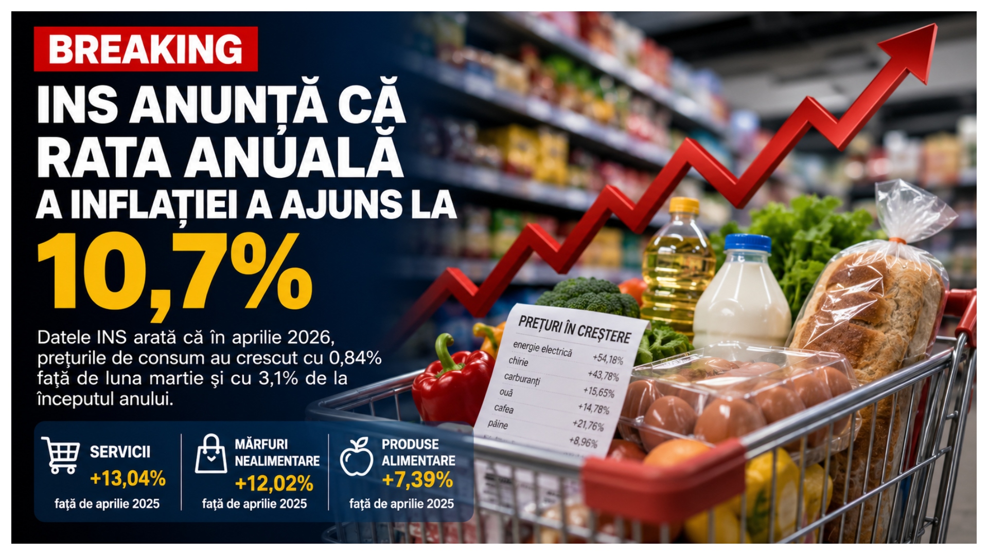 INS anunță că rata anuală a inflației a ajuns la 10,7%. De unde vine cea mai mare creştere