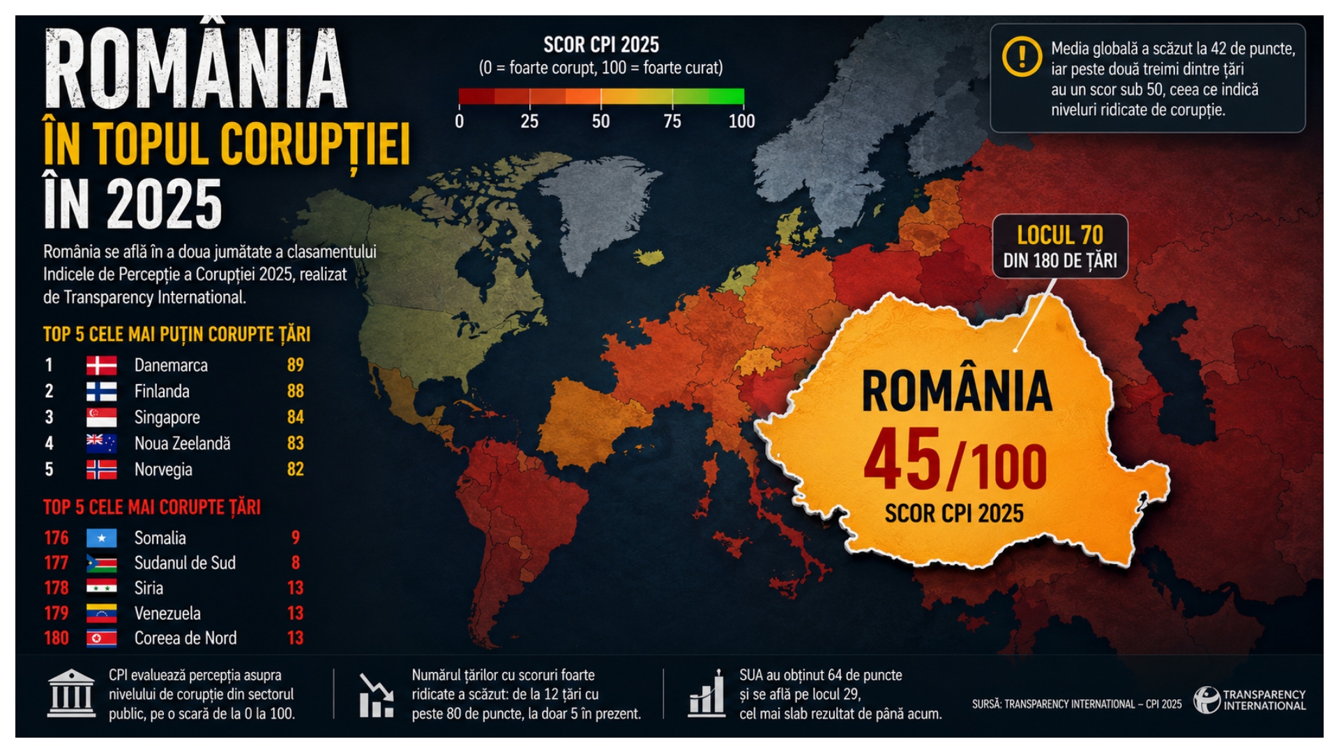 Topul celor mai corupte țări din lume în 2025. Pe ce loc este România