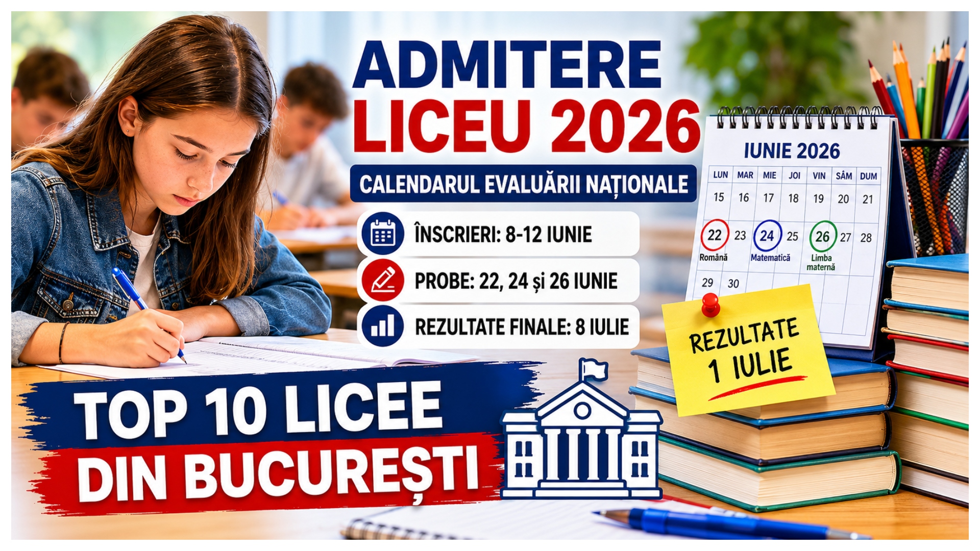 Admitere liceu 2026. Calendarul Evaluării Naționale și topul celor mai căutate licee din București